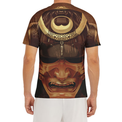 Old Japanese Samurai Mask Print Men's Short Sleeve Rash Guard
