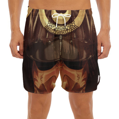 Old Japanese Samurai Mask Print Men's Split Running Shorts