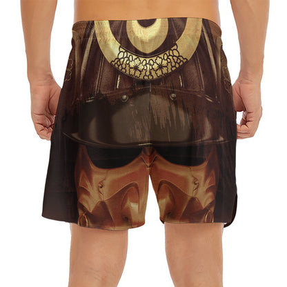 Old Japanese Samurai Mask Print Men's Split Running Shorts