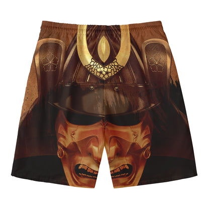 Old Japanese Samurai Mask Print Men's Swim Trunks