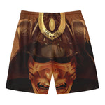 Old Japanese Samurai Mask Print Men's Swim Trunks