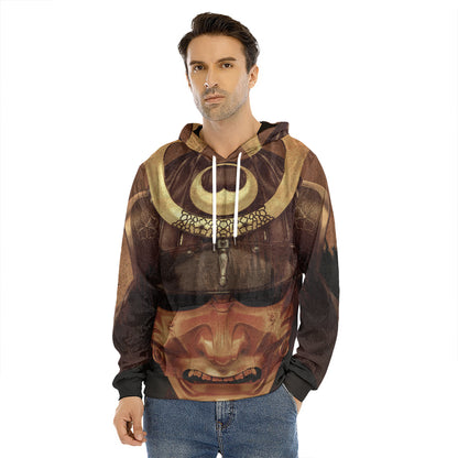 Old Japanese Samurai Mask Print Men's Velvet Pullover Hoodie