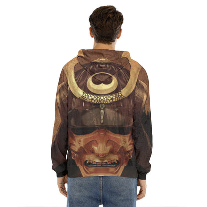 Old Japanese Samurai Mask Print Men's Velvet Pullover Hoodie