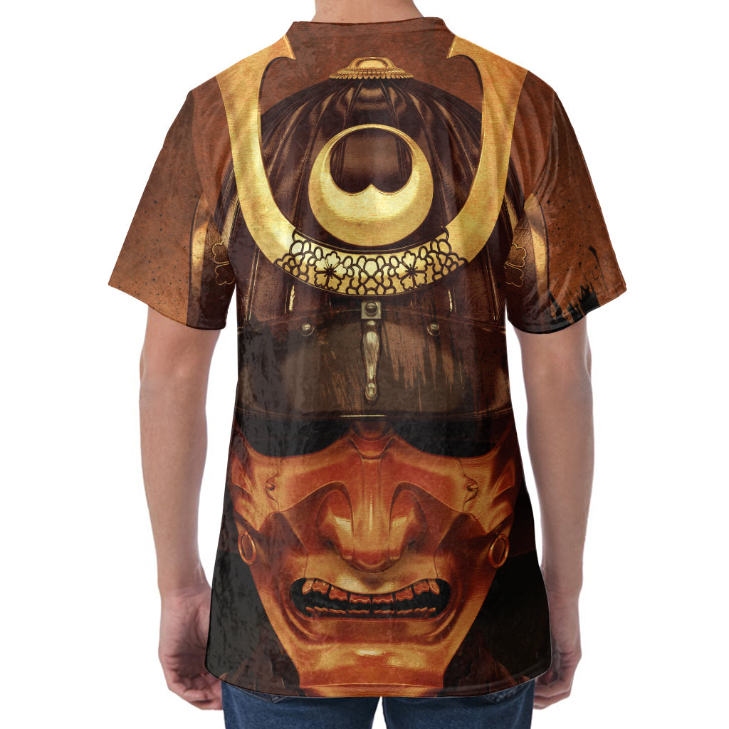 Old Japanese Samurai Mask Print Men's Velvet T-Shirt