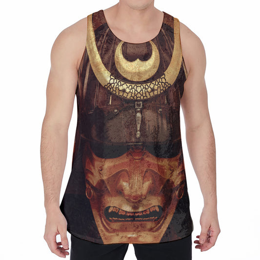 Old Japanese Samurai Mask Print Men's Velvet Tank Top