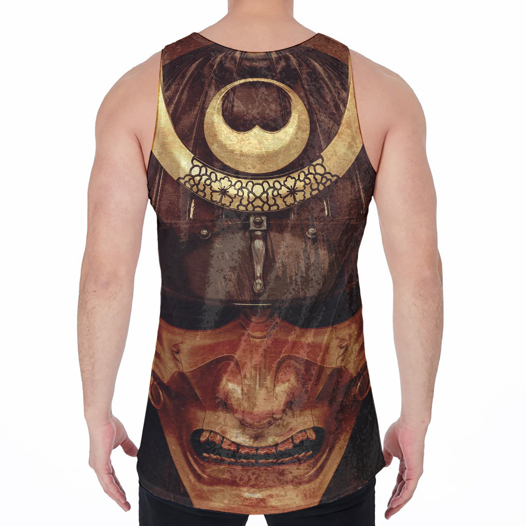 Old Japanese Samurai Mask Print Men's Velvet Tank Top