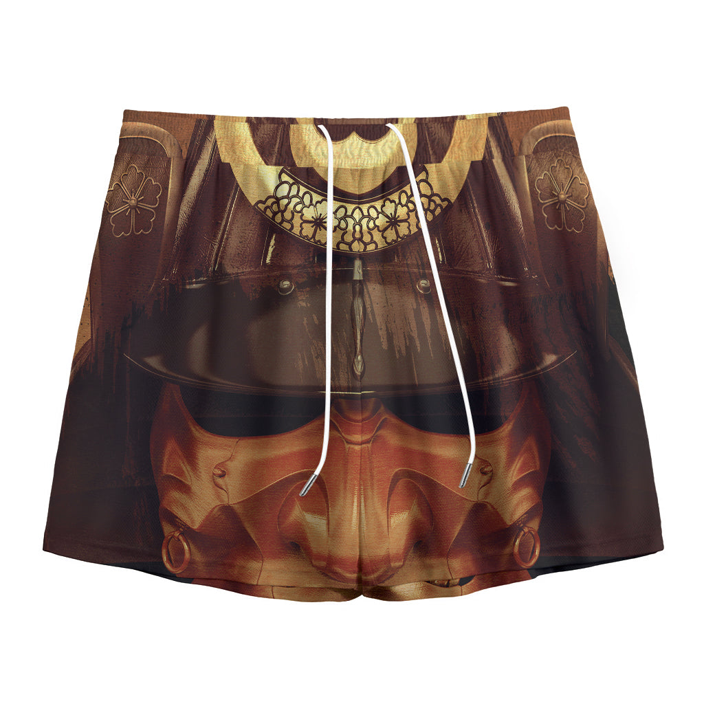 Old Japanese Samurai Mask Print Mesh Shorts