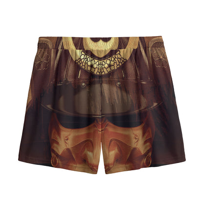 Old Japanese Samurai Mask Print Mesh Shorts