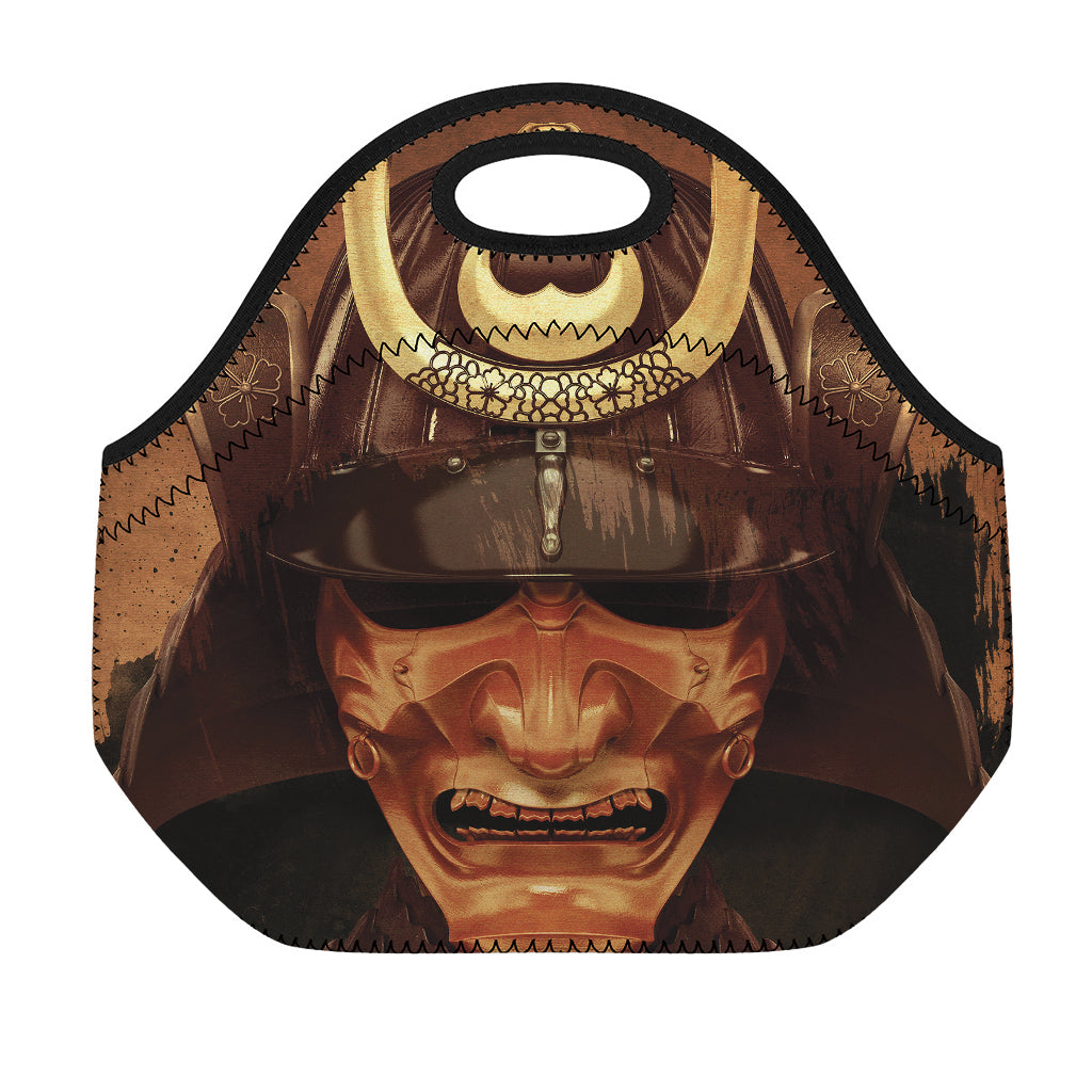 Old Japanese Samurai Mask Print Neoprene Lunch Bag