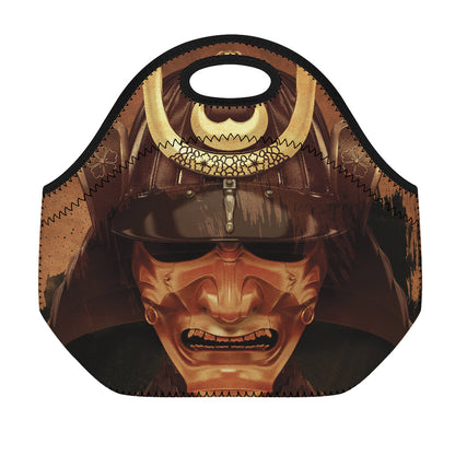Old Japanese Samurai Mask Print Neoprene Lunch Bag