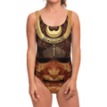 Old Japanese Samurai Mask Print One Piece Swimsuit
