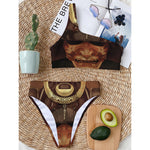 Old Japanese Samurai Mask Print One Shoulder Bikini Top