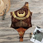 Old Japanese Samurai Mask Print One Shoulder Bodysuit