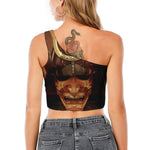 Old Japanese Samurai Mask Print One Shoulder Crop Top