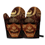 Old Japanese Samurai Mask Print Oven Mitts