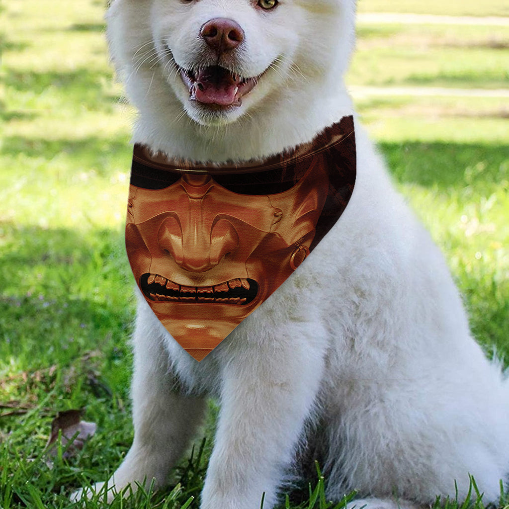 Old Japanese Samurai Mask Print Over The Collar Dog Bandana