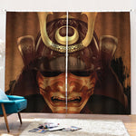 Old Japanese Samurai Mask Print Pencil Pleat Curtains