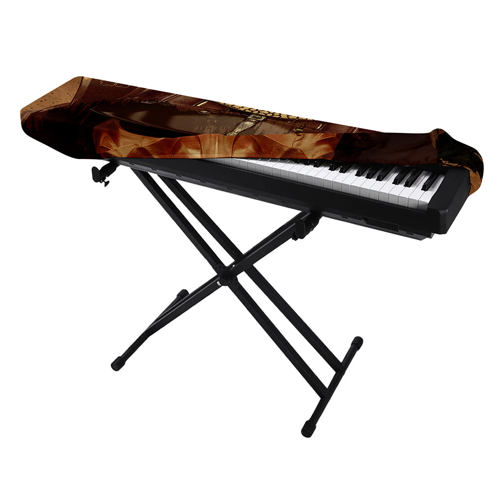 Old Japanese Samurai Mask Print Piano Keyboard Cover