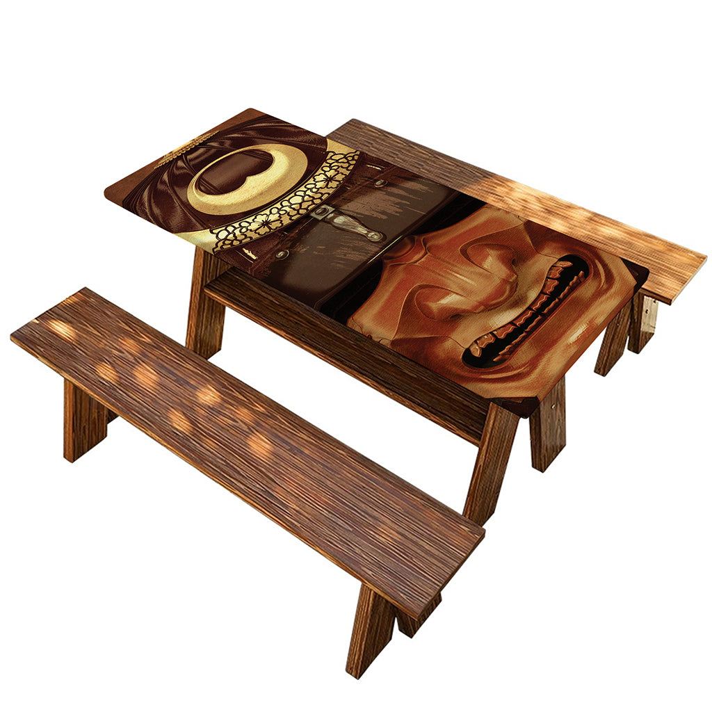 Old Japanese Samurai Mask Print Picnic Table Cover