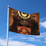 Old Japanese Samurai Mask Print Polyester Flag