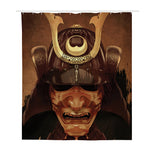 Old Japanese Samurai Mask Print Polyester Shower Curtain