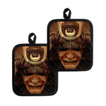 Old Japanese Samurai Mask Print Pot Holders