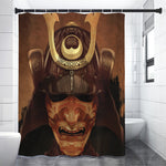 Old Japanese Samurai Mask Print Premium Shower Curtain