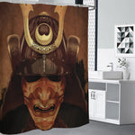 Old Japanese Samurai Mask Print Premium Shower Curtain