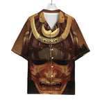 Old Japanese Samurai Mask Print Rayon Hawaiian Shirt