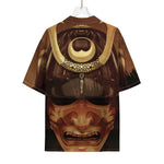 Old Japanese Samurai Mask Print Rayon Hawaiian Shirt