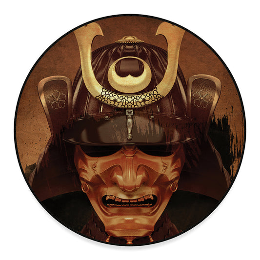 Old Japanese Samurai Mask Print Round Floor Mat