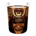 Old Japanese Samurai Mask Print Round Laundry Basket