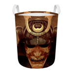 Old Japanese Samurai Mask Print Round Laundry Basket