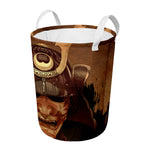 Old Japanese Samurai Mask Print Round Laundry Basket