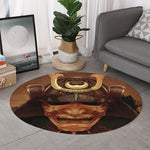 Old Japanese Samurai Mask Print Round Rug