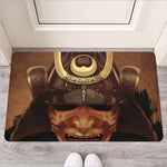 Old Japanese Samurai Mask Print Rubber Doormat