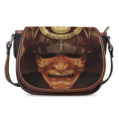 Old Japanese Samurai Mask Print Saddle Bag