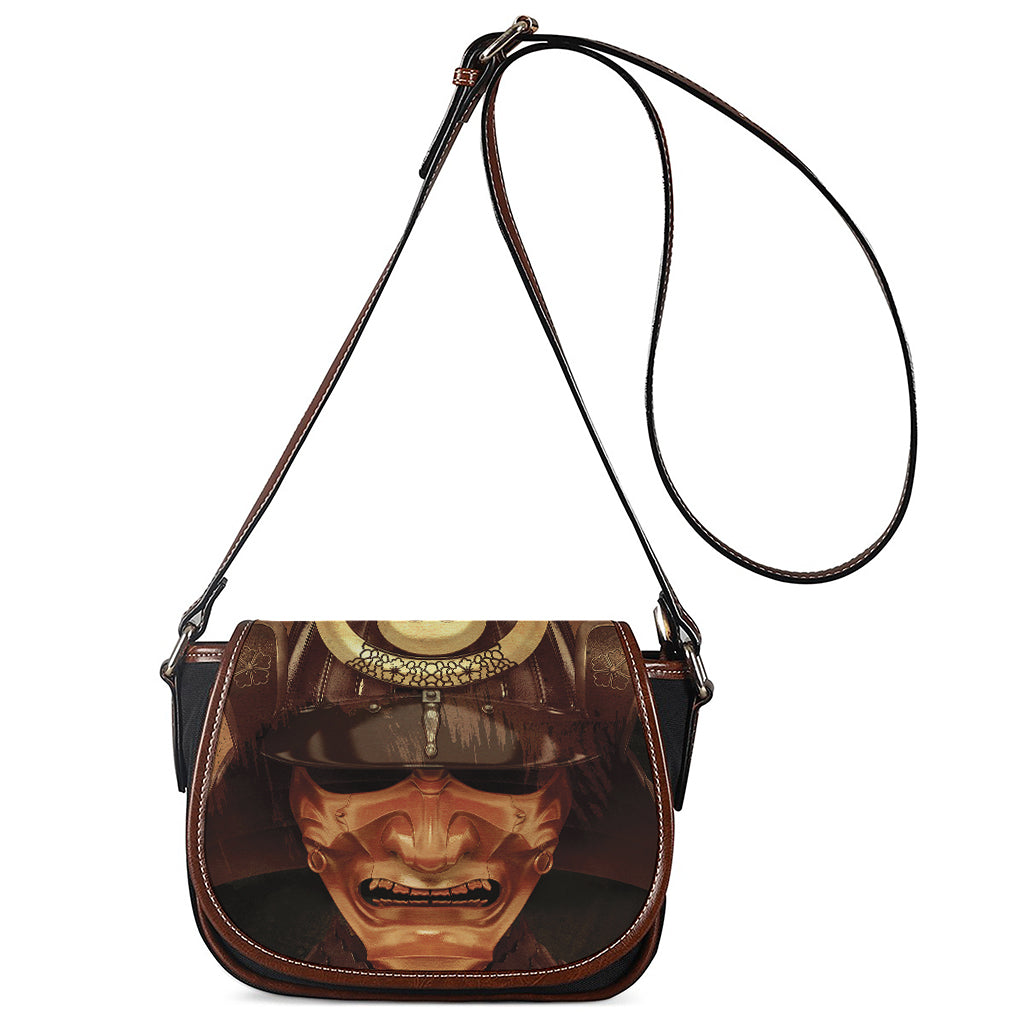Old Japanese Samurai Mask Print Saddle Bag