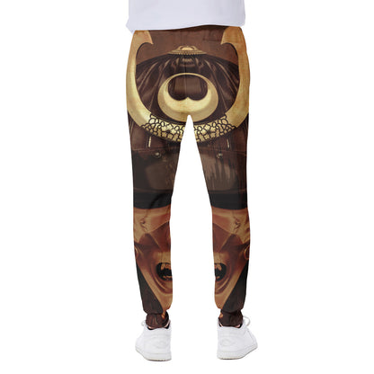 Old Japanese Samurai Mask Print Scuba Joggers