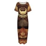 Old Japanese Samurai Mask Print Short Sleeve Long Nightdress