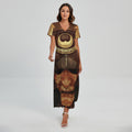 Old Japanese Samurai Mask Print Short Sleeve Maxi Dress