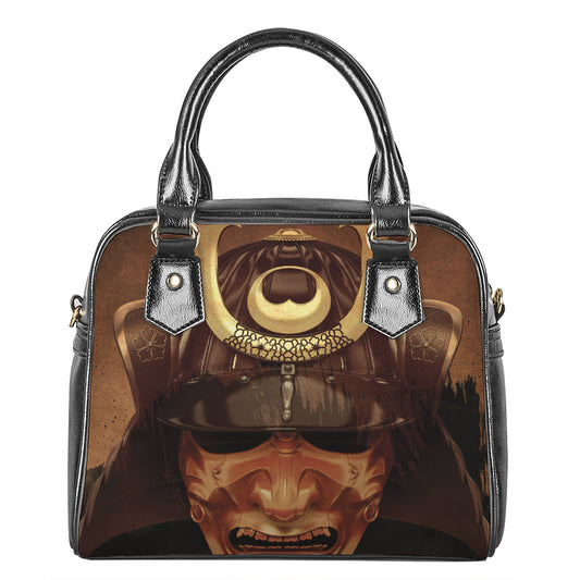 Old Japanese Samurai Mask Print Shoulder Handbag
