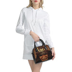 Old Japanese Samurai Mask Print Shoulder Handbag