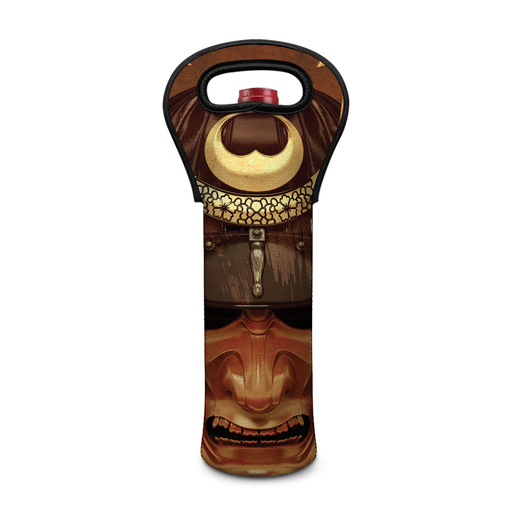 Old Japanese Samurai Mask Print Single Neoprene Wine Tote