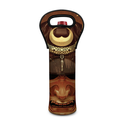 Old Japanese Samurai Mask Print Single Neoprene Wine Tote