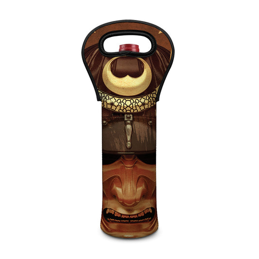 Old Japanese Samurai Mask Print Single Neoprene Wine Tote