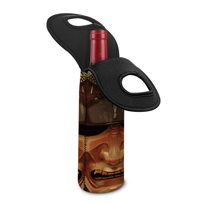 Old Japanese Samurai Mask Print Single Neoprene Wine Tote