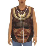 Old Japanese Samurai Mask Print Sleeveless Baseball Jersey