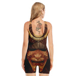 Old Japanese Samurai Mask Print Sleeveless One Piece Swimsuit