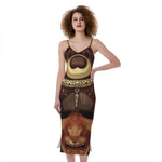 Old Japanese Samurai Mask Print Slim Fit Midi Cami Dress